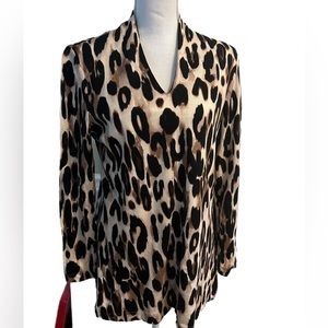 🔥🔥Chicos Womens Pullover Top Size 1 (S)Long Sleeve V Neck Leopard Animal Print
